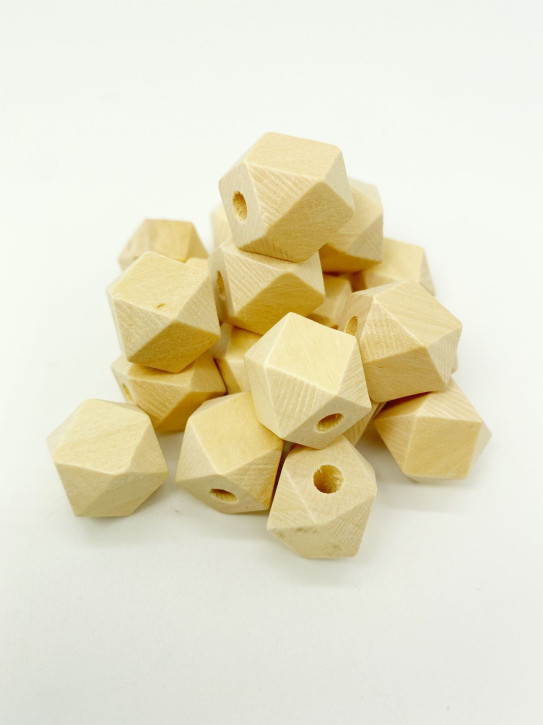 Hexagon Holzperlen 14 mm mit Loch roh, 20 Stück